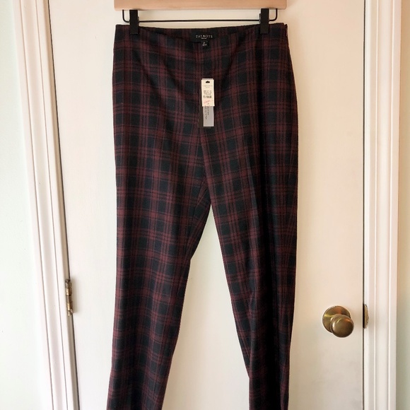 NWT Plaid Pants *2P* Talbots Black/Maroon - Picture 1 of 12